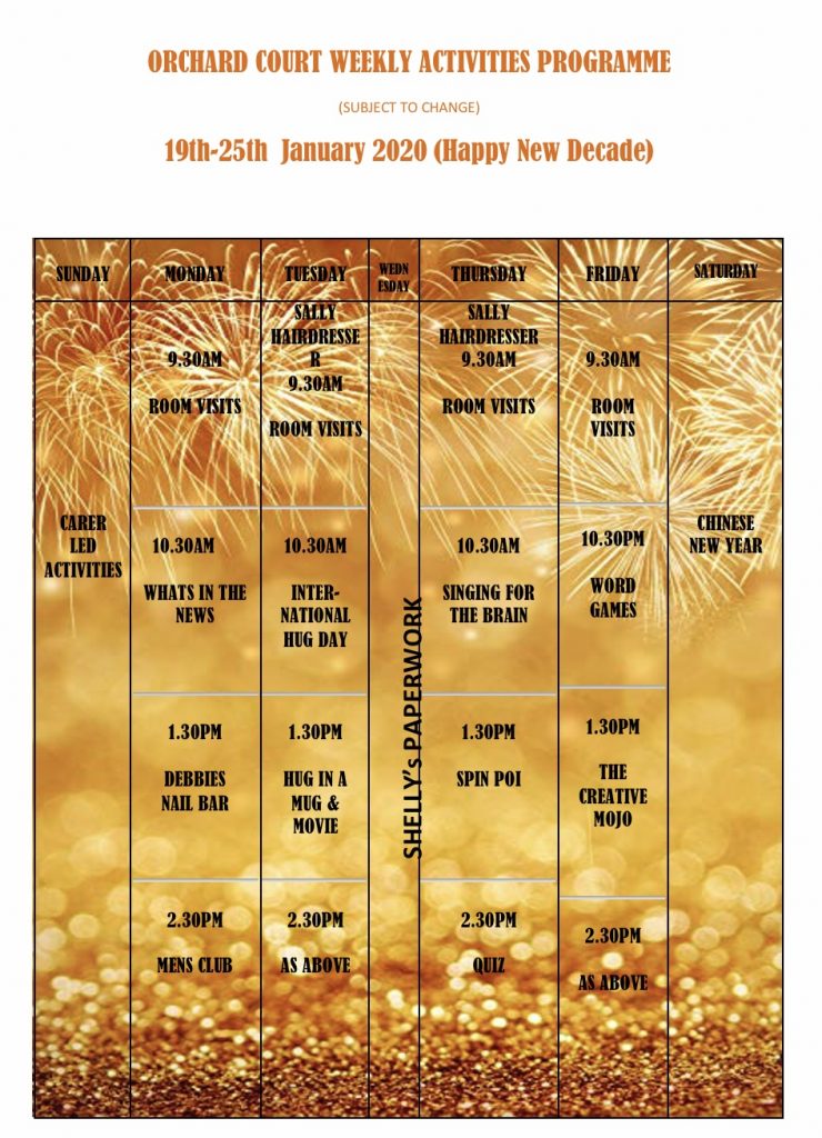 Care home activities weekly sample